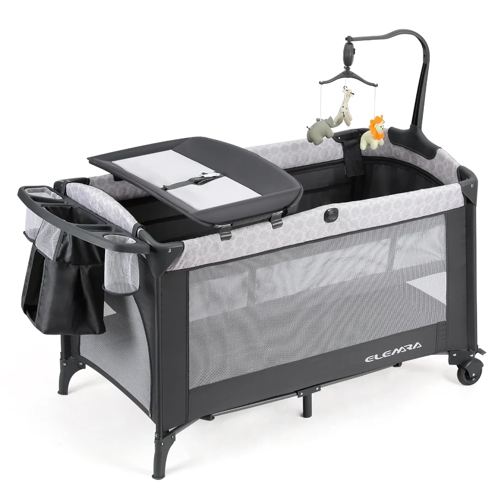 ELEMARA Baby Bassinet Bedside Crib with Diaper Changer