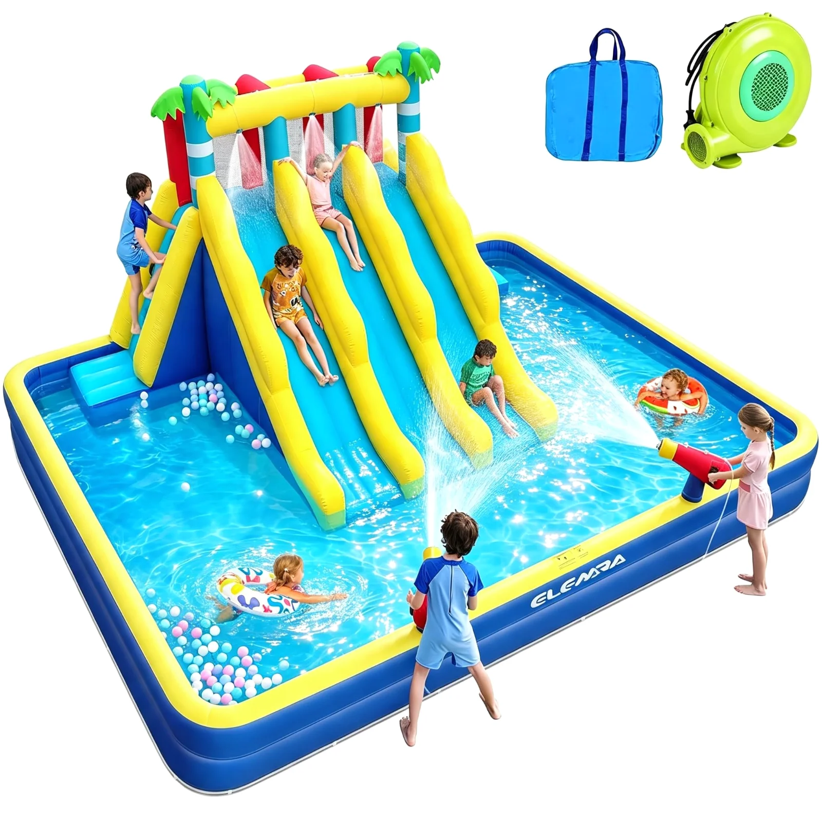 The largest ELEMARA water park, inflated, with children on it