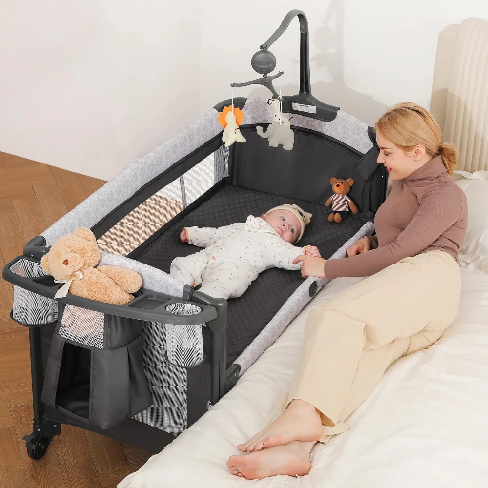 ELEMARA 4 in 1 Baby Bassinet Bedside Crib with Diaper Changer